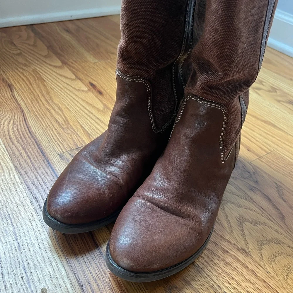 Sundance Catalog Brown Canvas & Leather Tall Riding Boots Women's EU 38